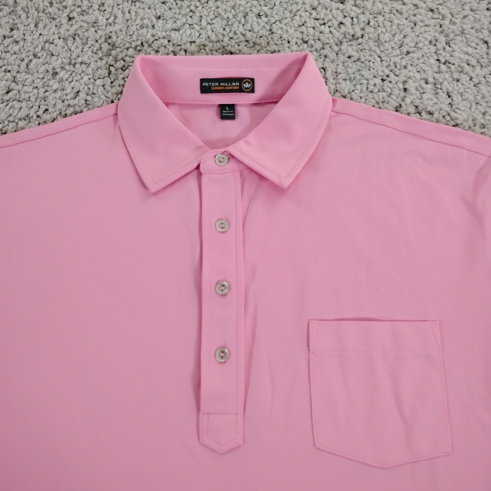 Peter Millar Shirt Mens Large Pink Polo Summer Comfort Pocket Golf Fleur De Lis